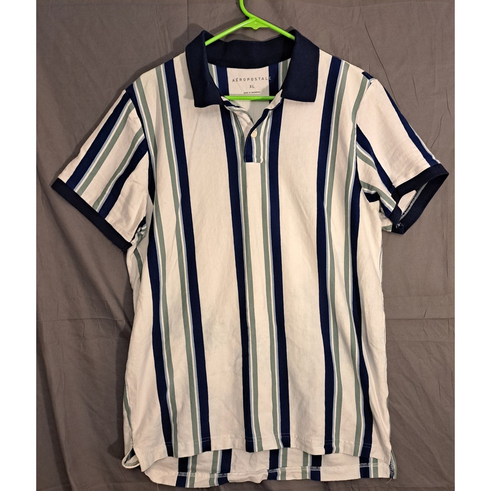 Aeropostale Striped Polo Shirt Mens Size XL White Blue